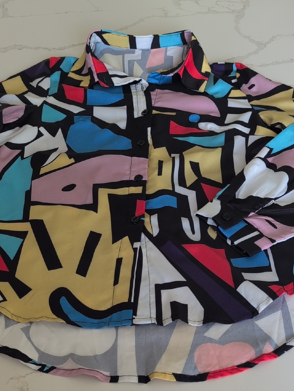 Colorblock Geo Print Button-Up Shirt - Picture 2 of 5